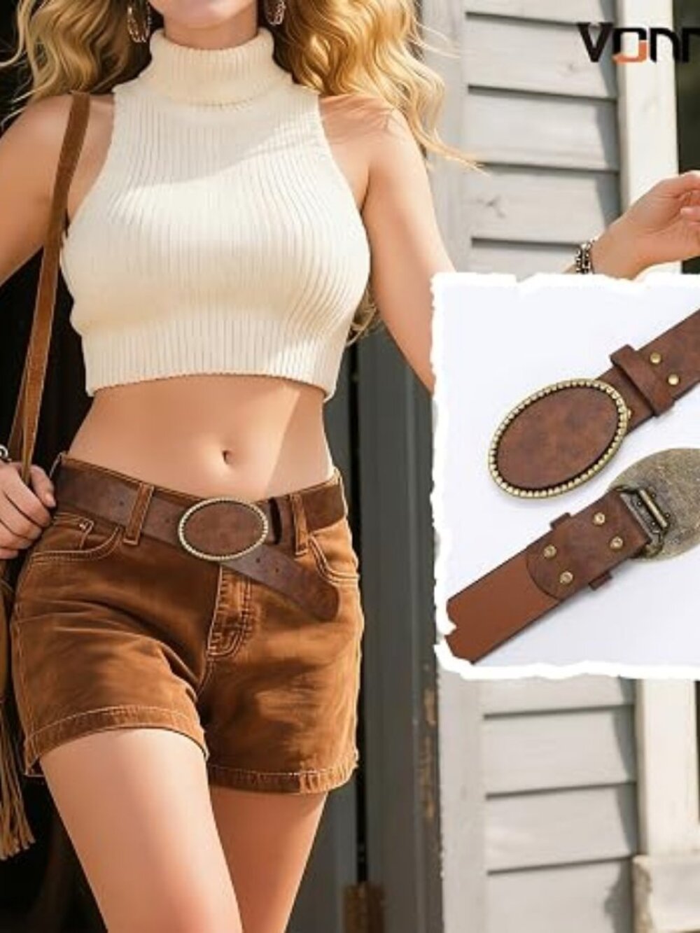 Menβs Western Cowboy PU Leather Belt | Vintage Oval Buckle | Casual Jeans Pant - Picture 3 of 6